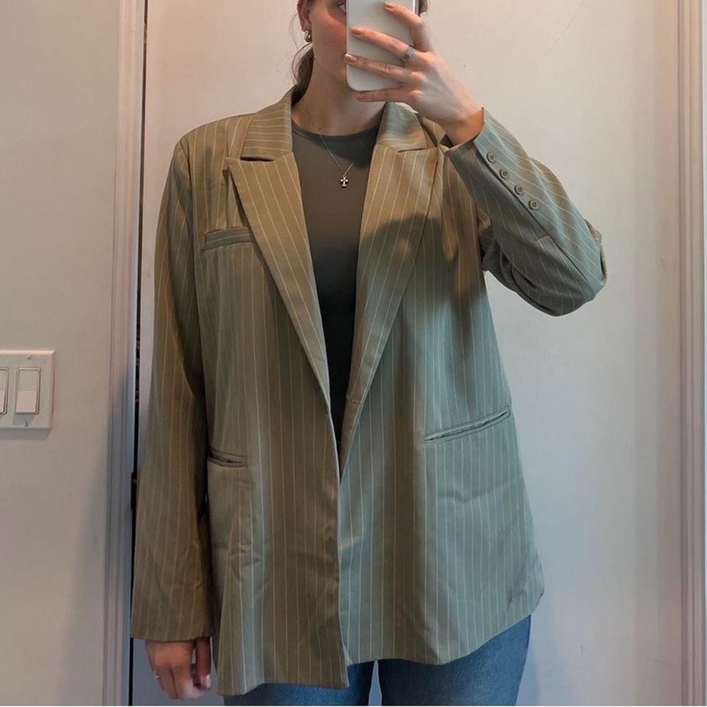 PrettyLittleThing green pinstriped oversized blazer